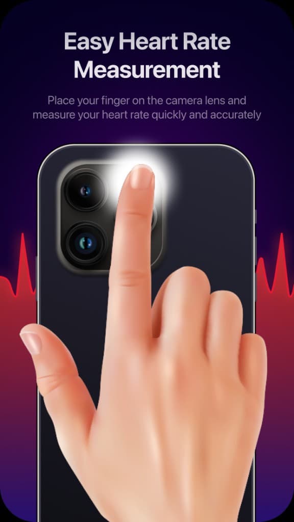 Check app promotional graphic: easy heart rate measurement with a finger on the camera lens